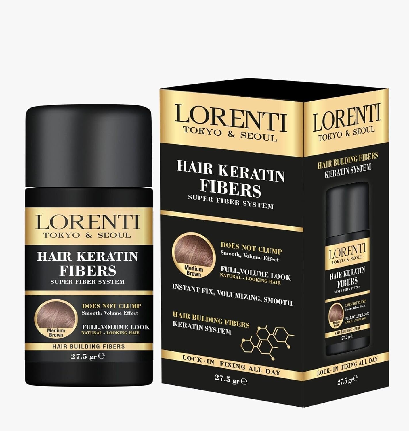Lorenti Hair Keratin Fibers | Hair Building Powder | Instant Fix, Volumizing Smooth | No Clump | Medium Brown 27.5 gr