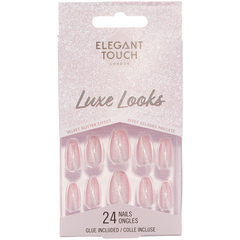 Elegant Touch Velvet Glitter False Nails Coffin Medium Length - Celestial