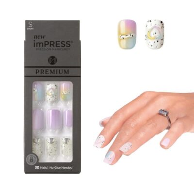 KISS imPRESS No Glue Mani Press On Nails Bare But Better Sweet Life Multicolor Short Size Squoval Shape Includes 30 Nails Prep Pad Instructions Sheet 1 Manicure Stick 1 Mini File